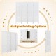 4-panel white folding room divider with solid wood frame and metal hinges, ideal for home or commercial display use.