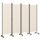 4-panel room divider in beige with lockable wheels, ideal for privacy and flexible space arrangement in various.