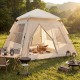 4-person camping tent with automatic setup, rainfly, and dual doors, ideal for outdoor leisure and ventilation.