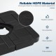 Heavy-duty black HDPE patio umbrella base with wood-grain finish, designed for stability and easy filling.