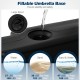 Fillable umbrella base with large spouts, designed for 188 lbs stability, suitable for 9-10 ft offset patio umbrellas.