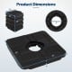 Stacked 4-piece black patio umbrella base with dimensions, designed for 9-10 ft offset umbrellas, ensuring stability.