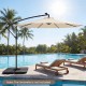 Heavy-duty black cantilever umbrella base with four plates, designed for 9-10 ft umbrellas, ensuring stability by.
