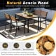 4-piece outdoor dining set featuring natural acacia wood chairs and table, designed for comfort and space-saving.