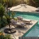Heavy-duty black patio umbrella base with interlocking plates, designed for stability and easy setup, ideal for outdoor.