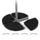 4-piece black patio umbrella base with interlocking plates and U-locking pins for stability in windy conditions.