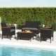 4-piece patio wicker sofa set featuring grey cushions, acacia wood accents, and a coffee table for outdoor relaxation.