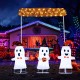 Four-piece Halloween decoration set featuring three LED-lit ghosts and a "Happy Halloween" sign for festive outdoor.