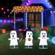 Three playful pop-up ghosts with LED lights and a "Happy Halloween" sign, perfect for outdoor Halloween decorations.