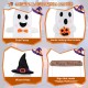 Set of 4 Halloween decorations featuring playful ghosts, LED lights, and a "Happy Halloween" sign for festive outdoor.
