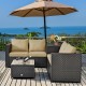 Sectional outdoor patio rattan furniture set with cushioned loveseat and storage box, perfect for garden relaxation.
