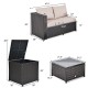 Cushioned loveseat and storage box from a 4-piece outdoor patio rattan furniture set, ideal for garden relaxation.