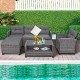 4-piece gray patio rattan furniture set with cushions and glass-top table, perfect for poolside or backyard relaxation.