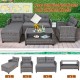 4-piece gray patio rattan furniture set with cushions and table, perfect for backyard or poolside relaxation.