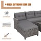 4-piece patio rattan sofa set with gray cushions, featuring a coffee table, ideal for backyard and poolside relaxation.