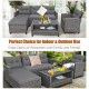 4-piece gray patio rattan furniture set with cushions and table, perfect for outdoor relaxation in any setting.