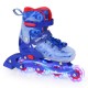 Adjustable blue kids inline skate with light-up wheels, featuring breathable mesh lining and secure ankle support.