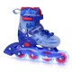 Blue adjustable inline skates for kids with glowing LED wheels, designed for beginners aged 5-7, featuring secure ankle.