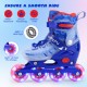 Adjustable blue inline skates for kids with light-up wheels, ABEC-7 bearings, and breathable mesh lining for comfort.