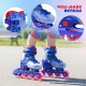 Adjustable blue inline skates for kids with glowing wheels, secure buckles, and stylish patterns for fun and safety.