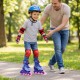 Kids inline skates in blue with glowing wheels, adjustable size for ages 5-7, perfect for outdoor fun and balance.
