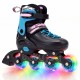 Adjustable black inline skates for toddlers with light-up wheels, featuring secure ankle support and shock-absorbing.