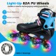 Adjustable black inline skates for toddlers with light-up 82A PU wheels, featuring secure ankle support and ABEC-7.