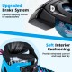 Close-up of the upgraded brake system and soft interior cushioning of adjustable light-up inline skates for toddlers.