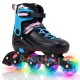 Adjustable black inline skates for kids with light-up wheels, designed for ages 7-9, featuring secure ankle support.