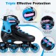 Adjustable black inline skates for kids with LED wheels, reinforced buckles, and secure laces for safe skating.
