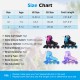 Size chart for 4-size adjustable light-up kids inline skates, detailing dimensions and features for optimal fit and.