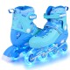 Blue adjustable inline skates for kids with light-up wheels, featuring breathable mesh lining and secure ankle support.