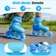 Light-up kids inline skates in blue with adjustable size, sturdy shell, and strong metal bracket for balance and.