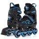 Adjustable youth roller skates in blue with light-up wheels, featuring durable PU wheels and triple safety protection.