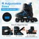 Adjustable blue roller skates for youth with light-up wheels, featuring a secure strap and breathable material for.