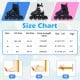 Size chart for adjustable blue roller skates with light-up wheels, suitable for youth ages 5-7, showing foot lengths.