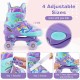 Adjustable kids roller skates in purple with light-up wheels, featuring safety straps and breathable liner for comfort.