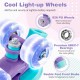 Adjustable kids roller skates in purple with light-up wheels, 82A PU material, and double foot front brake for safety.