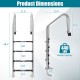 4-step stainless steel swimming pool ladder with anti-skid steps, curved handrails, and dimensions for in-ground pools.