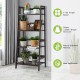 4-tier bamboo plant rack in brown with guardrails, stable design for organizing items in living room or kitchen.