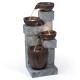 Four-tier cascading bowl outdoor water fountain with LED lights, featuring a rustic brown finish and gray stone design.