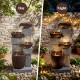 4-tier cascading bowl outdoor water fountain with LED lights, showcasing a tranquil water flow for peaceful ambiance.