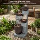 4-tier outdoor water fountain with LED lights, highlighting the serene water flow and natural stone and bowl textures.