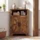 Rustic brown 4-tier corner storage cabinet with open shelf, dual doors, and adjustable shelves for efficient.