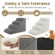 4-tier gray foam dog steps with non-slip surface and silicone paw prints, ideal for pets with mobility issues.