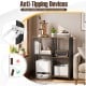 Rustic brown 4-tier kitchen baker's rack with anti-tipping devices, ideal for coffee stations and robot vacuum storage.