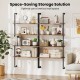 4-tier industrial ladder bookshelf with metal frame, featuring ample storage and wall-mounted design for space-saving.