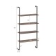 4-tier industrial ladder bookshelf with a coffee finish and metal frame, perfect for organizing living spaces.