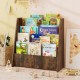 4-tier kids bookshelf in rustic brown with deep compartments, perfect for storing books in bedrooms or playrooms.