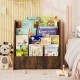 4-tier kids bookshelf in rustic brown with deep compartments, perfect for organizing books in bedrooms or playrooms.